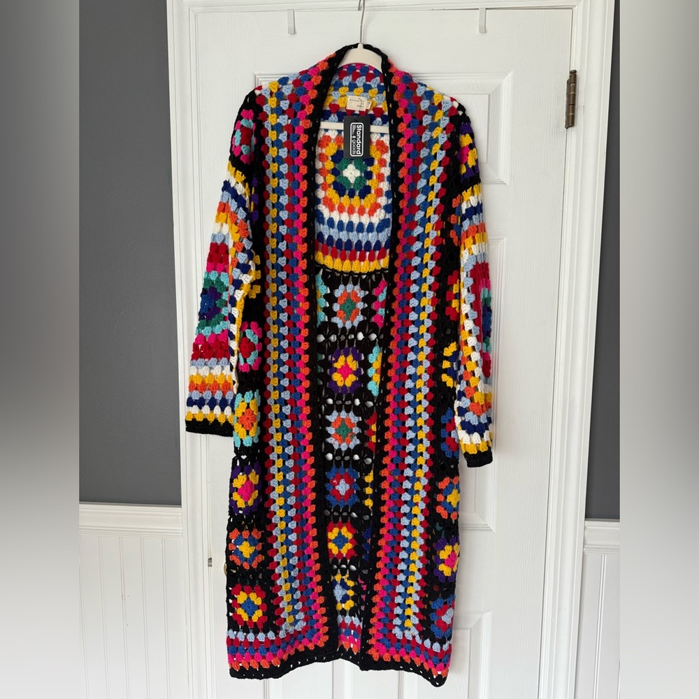 Colorful Crochet Long Cardigan Sweater